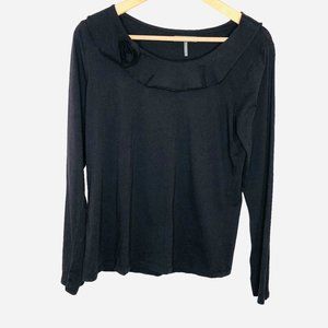 Kristin Davis Long Sleeve Top Tshirt Size Large L Ruffled Scoop Neck Rosette